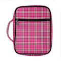 Pink And White Tartan Pattern Print Front Pocket Bible Bag