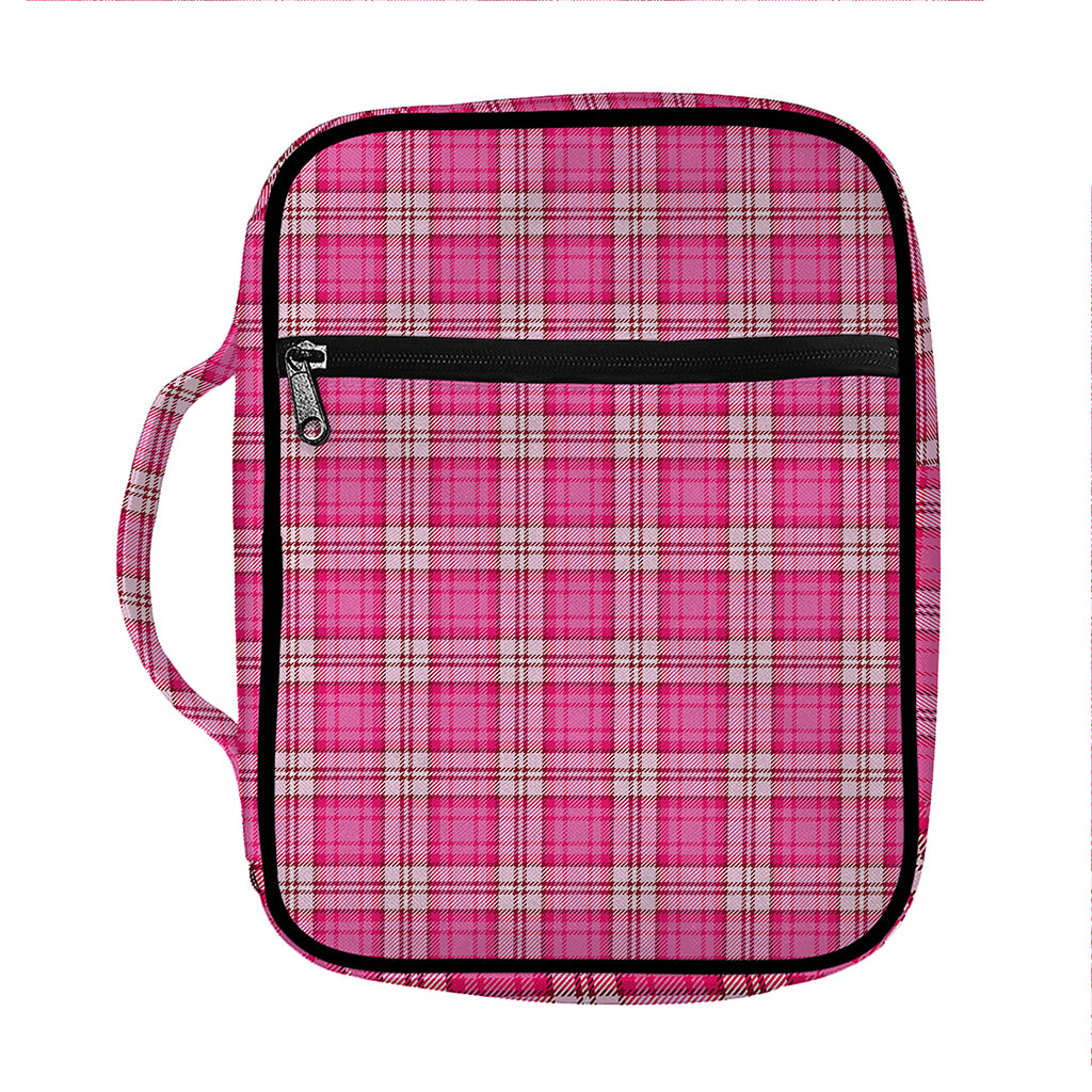 Pink And White Tartan Pattern Print Front Pocket Bible Bag