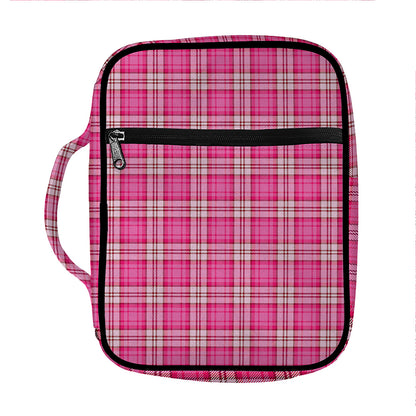 Pink And White Tartan Pattern Print Front Pocket Bible Bag