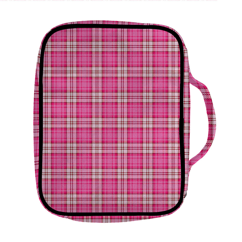Pink And White Tartan Pattern Print Front Pocket Bible Bag
