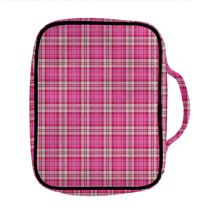 Pink And White Tartan Pattern Print Front Pocket Bible Bag