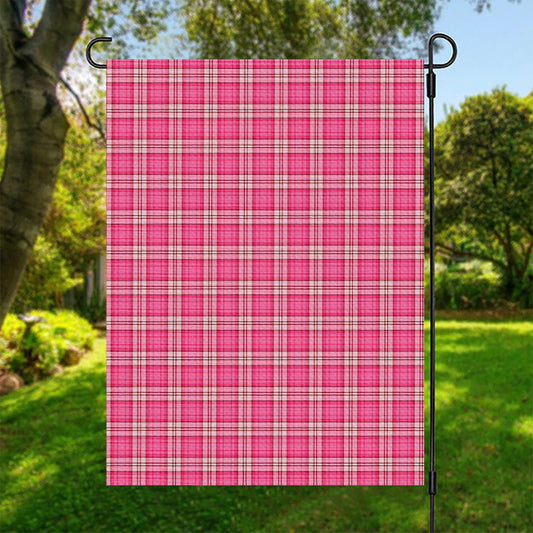 Pink And White Tartan Pattern Print Garden Flag