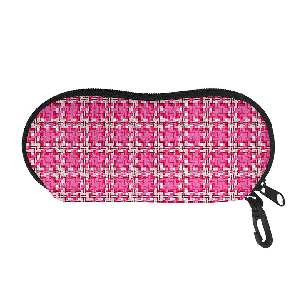 Pink And White Tartan Pattern Print Glasses Case