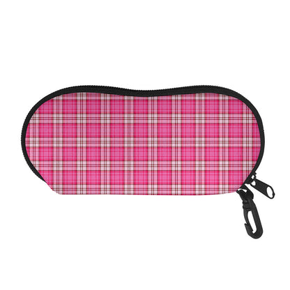 Pink And White Tartan Pattern Print Glasses Case