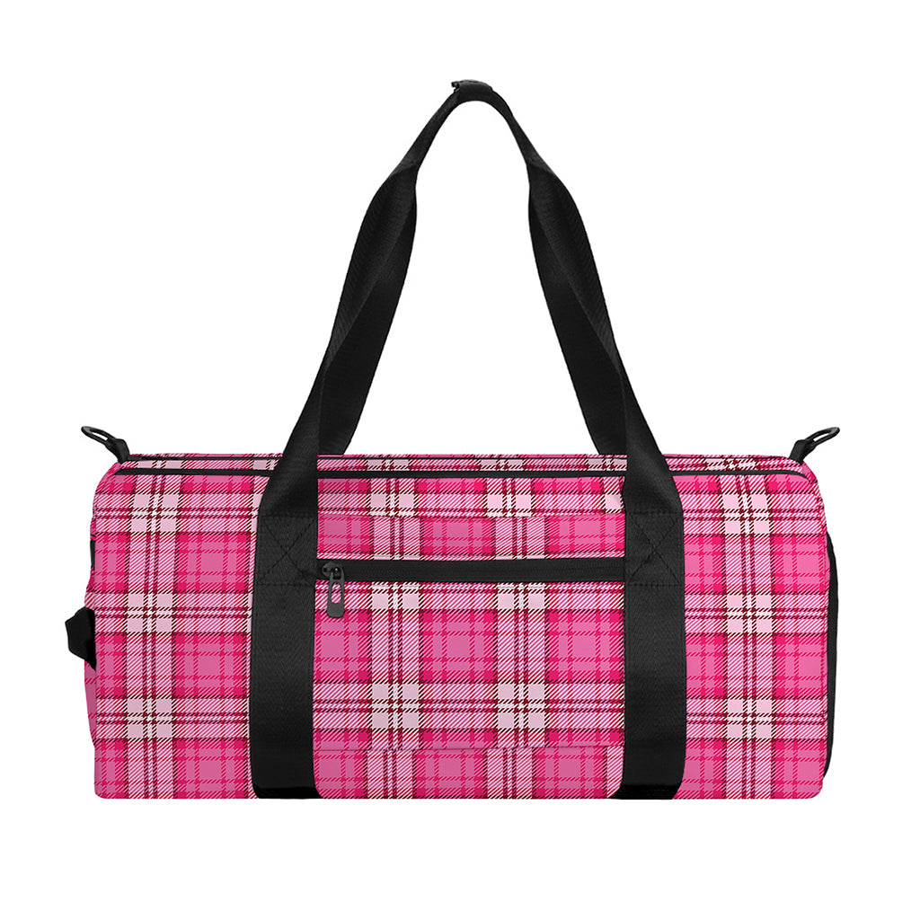 Pink And White Tartan Pattern Print Gym Bag