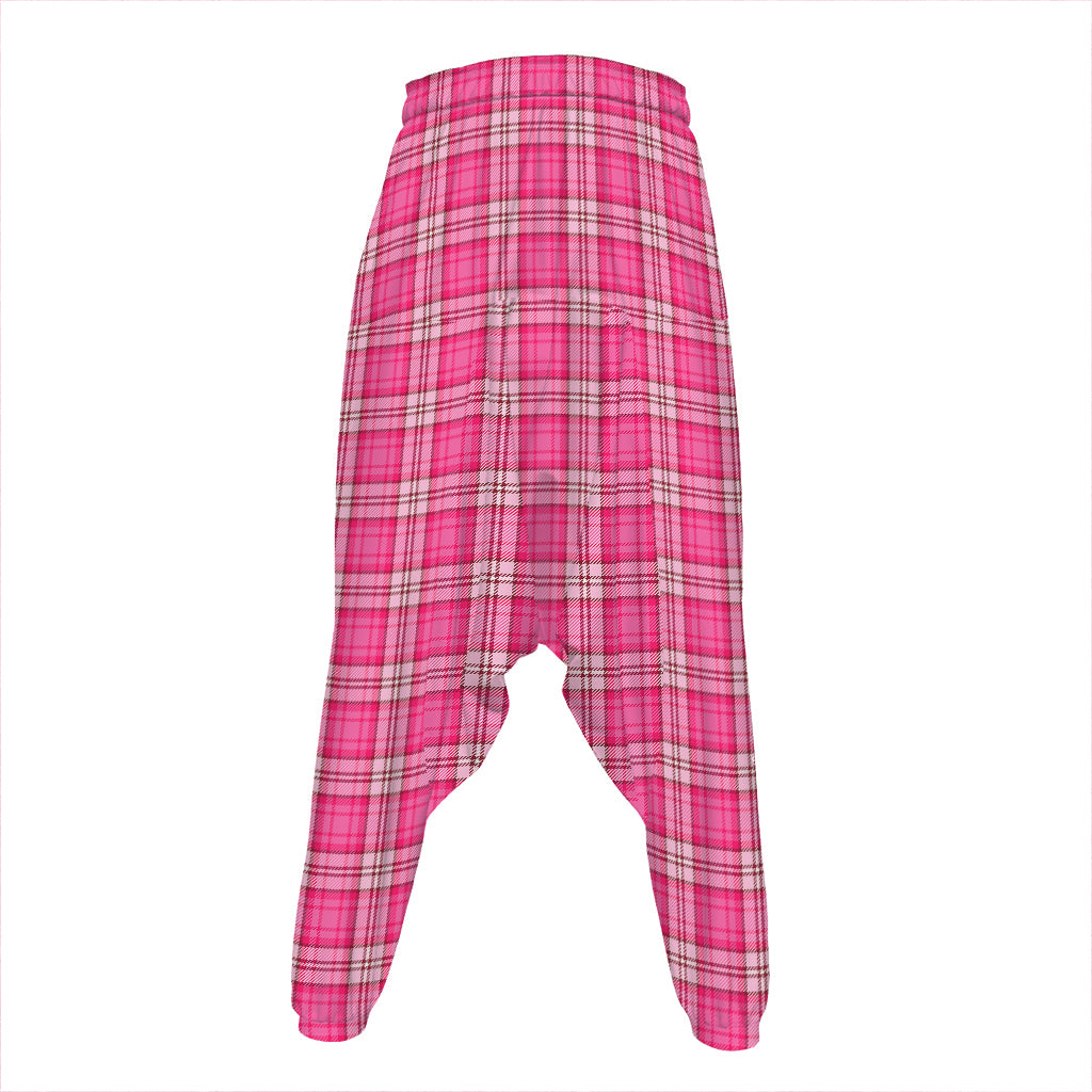 Pink And White Tartan Pattern Print Hammer Pants