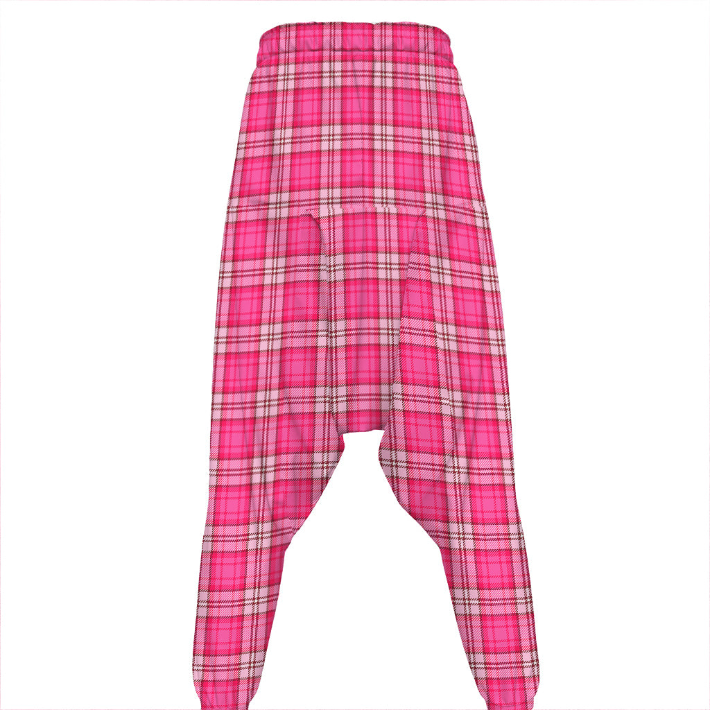 Pink And White Tartan Pattern Print Hammer Pants