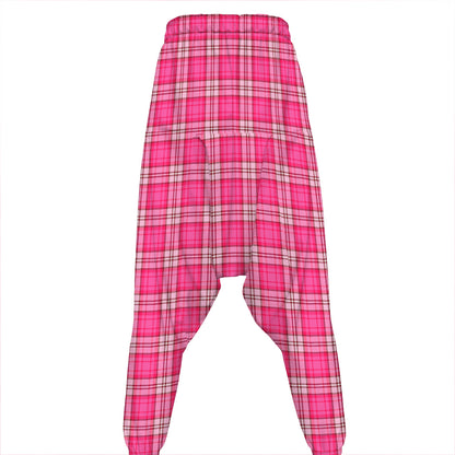 Pink And White Tartan Pattern Print Hammer Pants