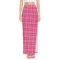 Pink And White Tartan Pattern Print High Slit Maxi Skirt