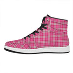 Pink And White Tartan Pattern Print High Top Leather Sneakers