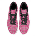 Pink And White Tartan Pattern Print High Top Leather Sneakers