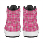 Pink And White Tartan Pattern Print High Top Leather Sneakers