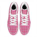 Pink And White Tartan Pattern Print High Top Leather Sneakers