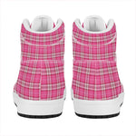 Pink And White Tartan Pattern Print High Top Leather Sneakers