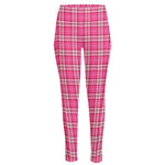 Pink And White Tartan Pattern Print High-Waisted Pocket Leggings