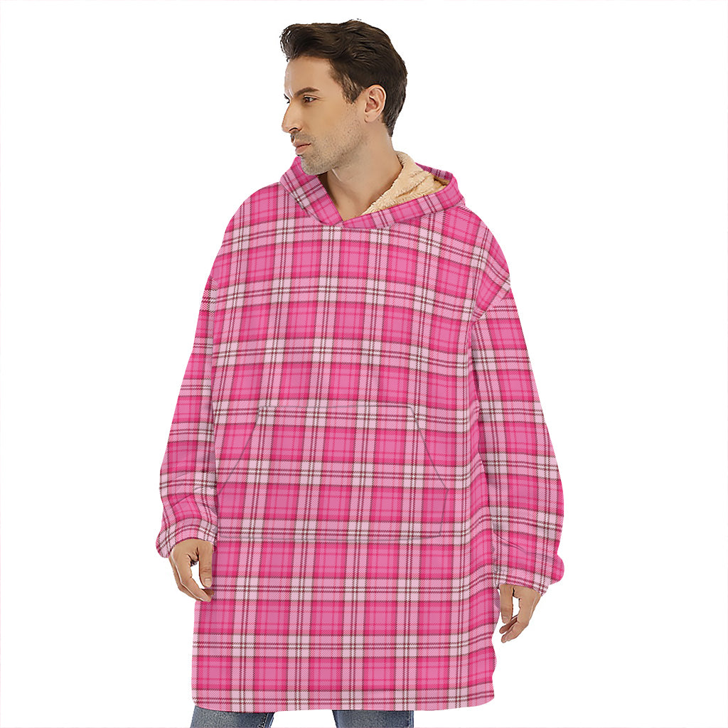 Pink And White Tartan Pattern Print Hoodie Blanket