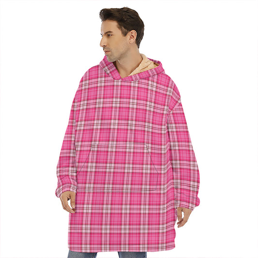 Pink And White Tartan Pattern Print Hoodie Blanket