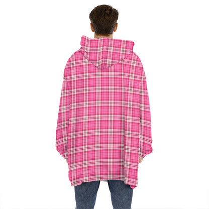Pink And White Tartan Pattern Print Hoodie Blanket