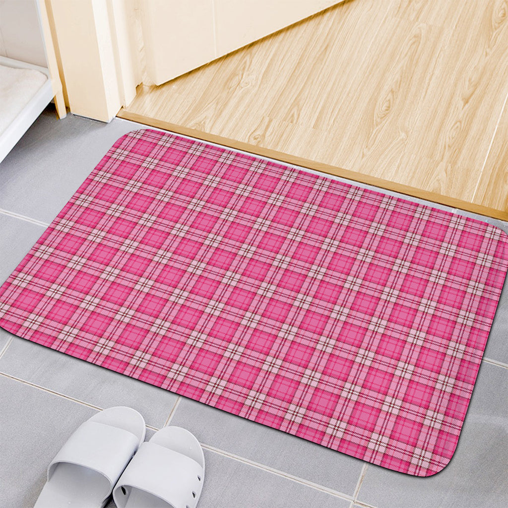 Pink And White Tartan Pattern Print Indoor Door Mat