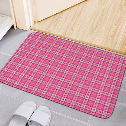 Pink And White Tartan Pattern Print Indoor Door Mat