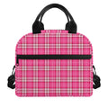 Pink And White Tartan Pattern Print Insulated Lunch Bag