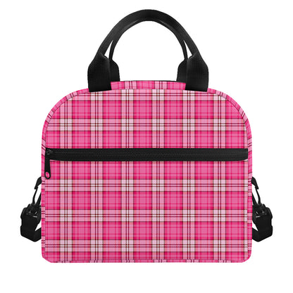 Pink And White Tartan Pattern Print Insulated Lunch Bag