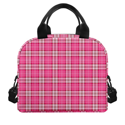 Pink And White Tartan Pattern Print Insulated Lunch Bag