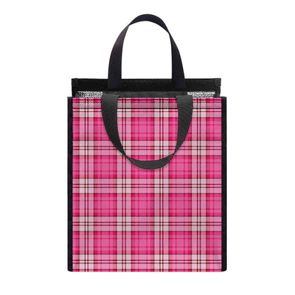 Pink And White Tartan Pattern Print Insulated Lunch Tote