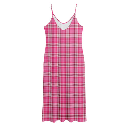 Pink And White Tartan Pattern Print Jersey Midi Cami Dress