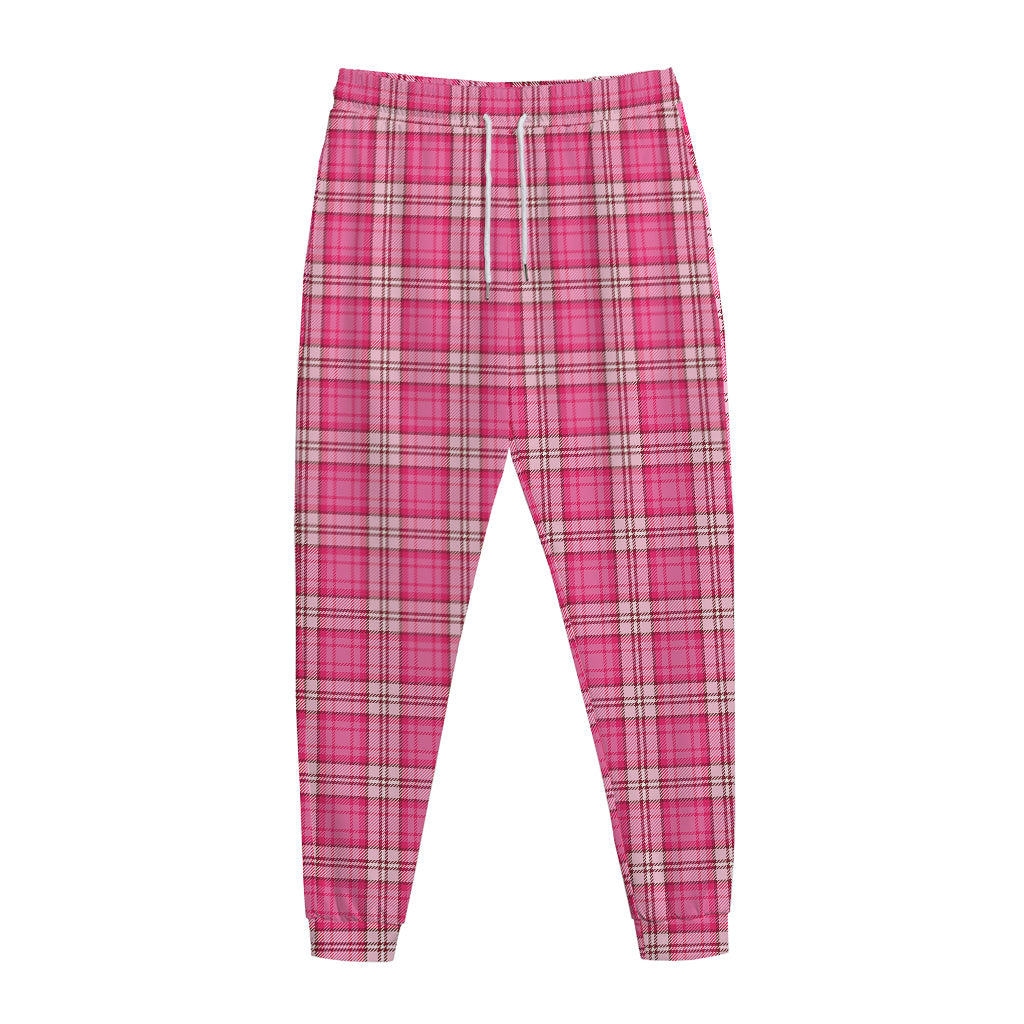 Pink And White Tartan Pattern Print Jogger Pants