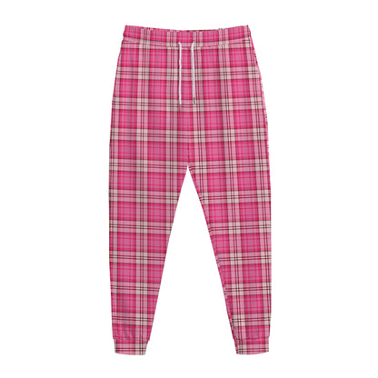 Pink And White Tartan Pattern Print Jogger Pants