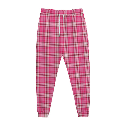 Pink And White Tartan Pattern Print Jogger Pants