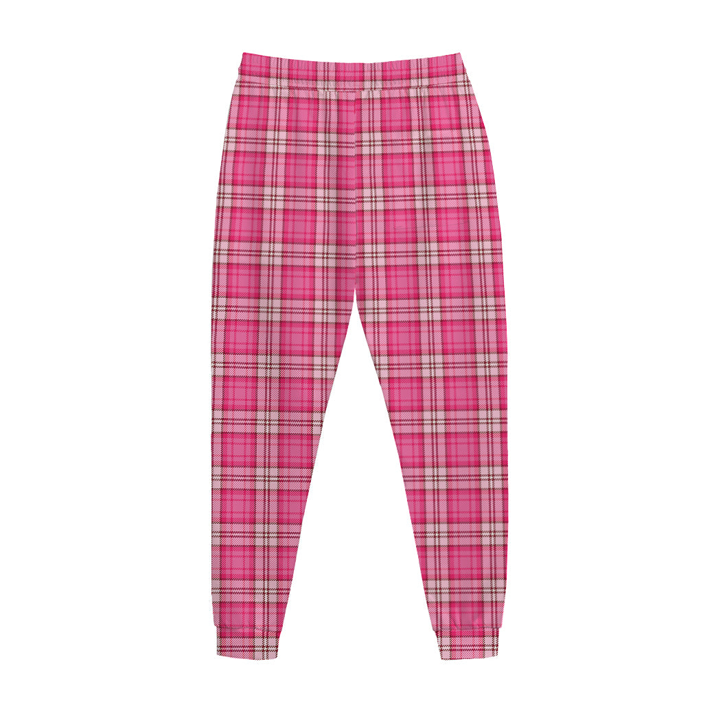 Pink And White Tartan Pattern Print Jogger Pants