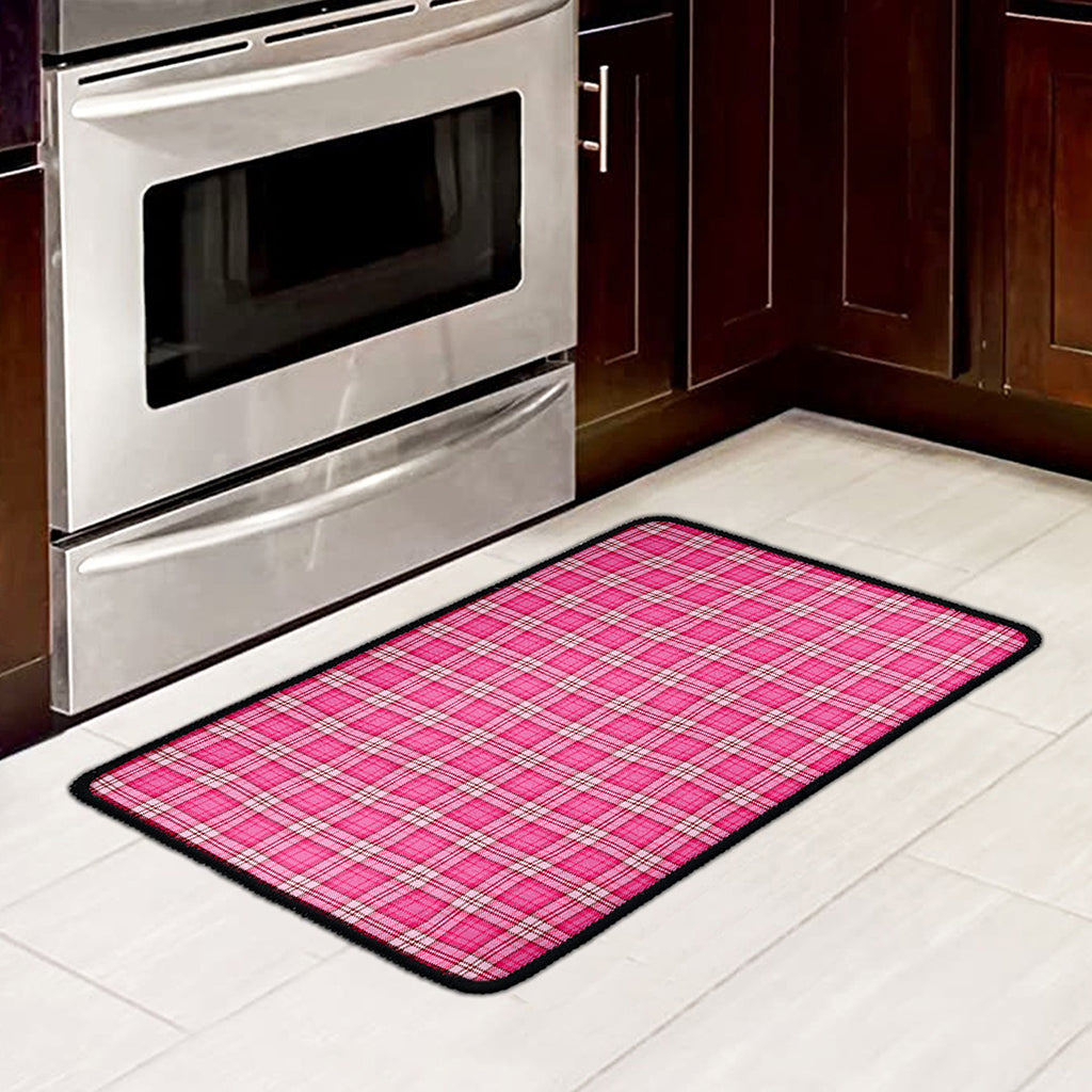 Pink And White Tartan Pattern Print Kitchen Mat