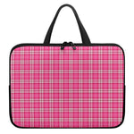 Pink And White Tartan Pattern Print Laptop Sleeve With Handle