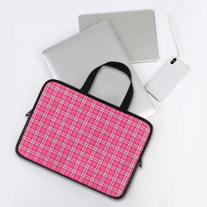 Pink And White Tartan Pattern Print Laptop Sleeve With Handle