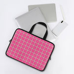 Pink And White Tartan Pattern Print Laptop Sleeve With Handle
