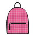 Pink And White Tartan Pattern Print Leather Backpack