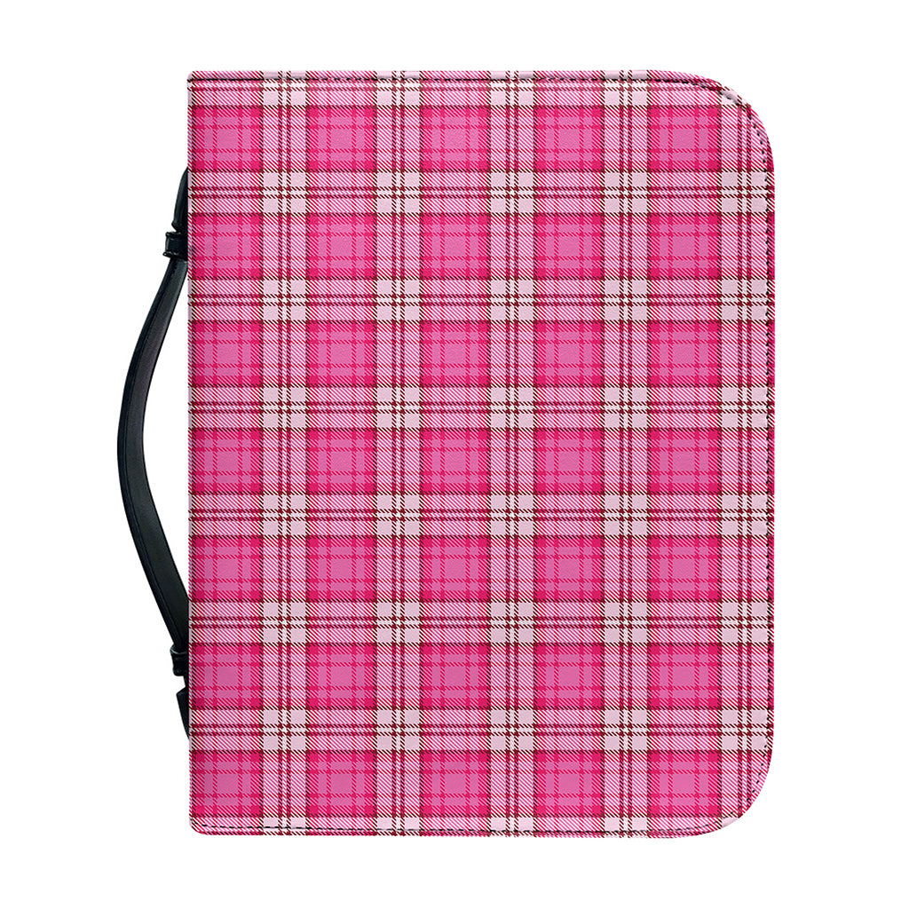 Pink And White Tartan Pattern Print Leather Bible Cover