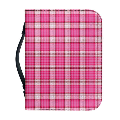 Pink And White Tartan Pattern Print Leather Bible Cover