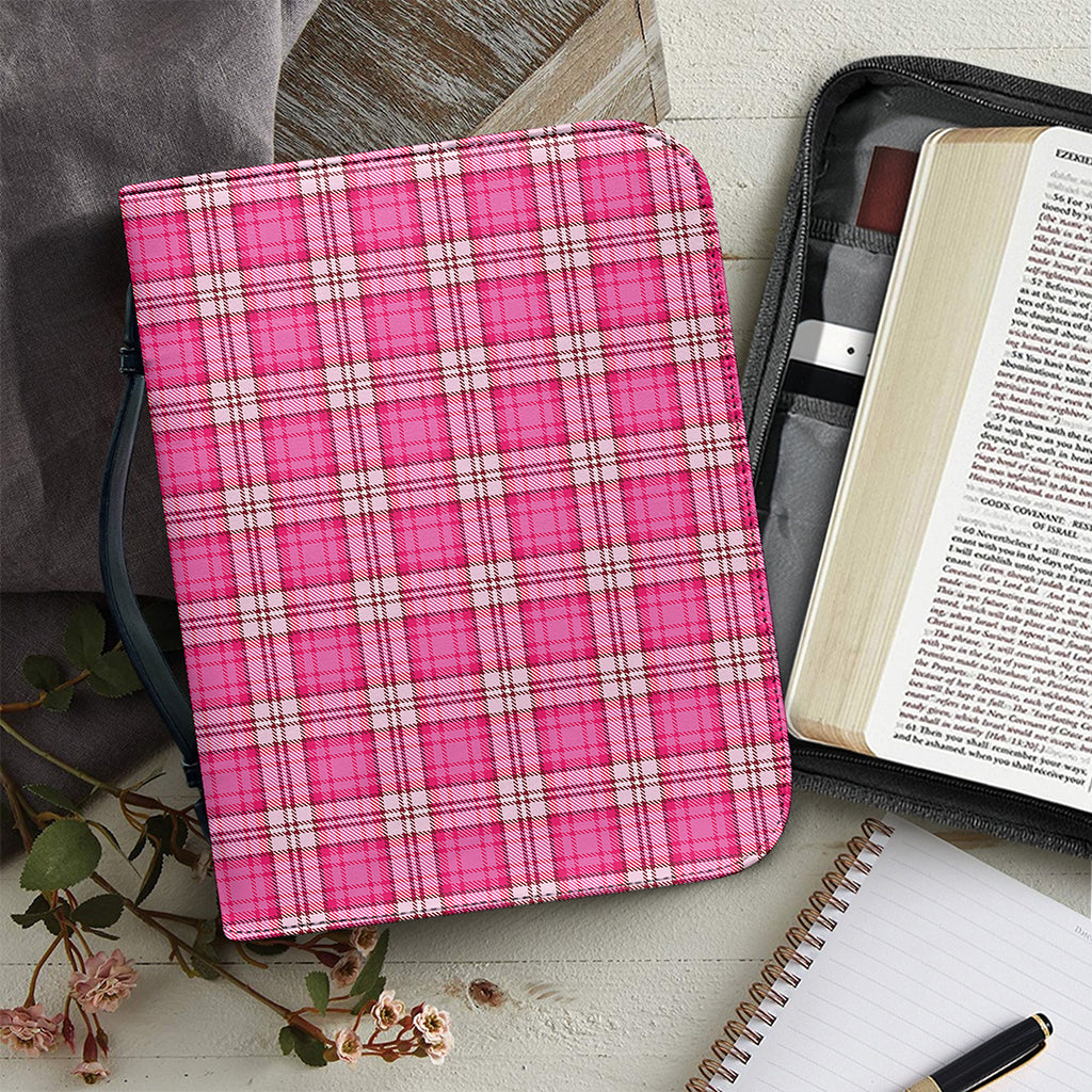 Pink And White Tartan Pattern Print Leather Bible Cover