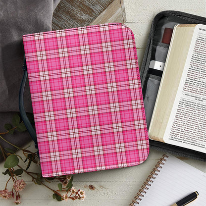 Pink And White Tartan Pattern Print Leather Bible Cover