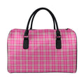 Pink And White Tartan Pattern Print Leather Duffel Bag