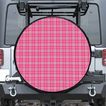 Pink And White Tartan Pattern Print Leather Spare Tire Cover