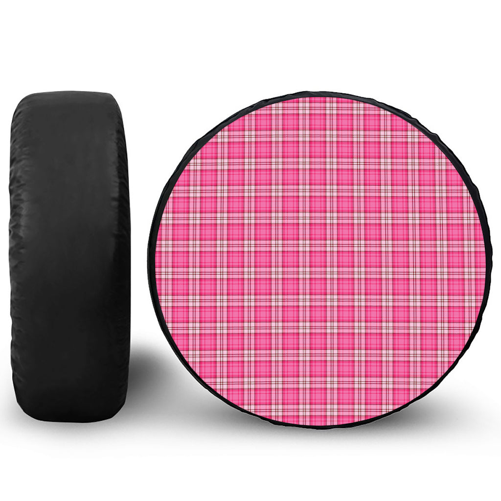 Pink And White Tartan Pattern Print Leather Spare Tire Cover