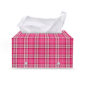 Pink And White Tartan Pattern Print Leather Tissue Box Cover