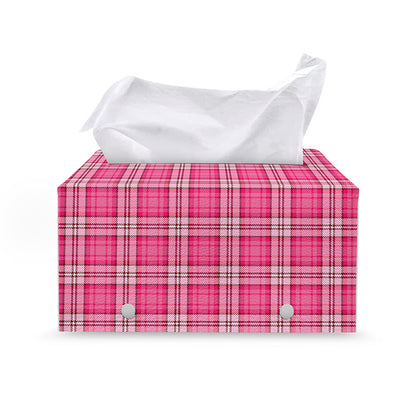 Pink And White Tartan Pattern Print Leather Tissue Box Cover