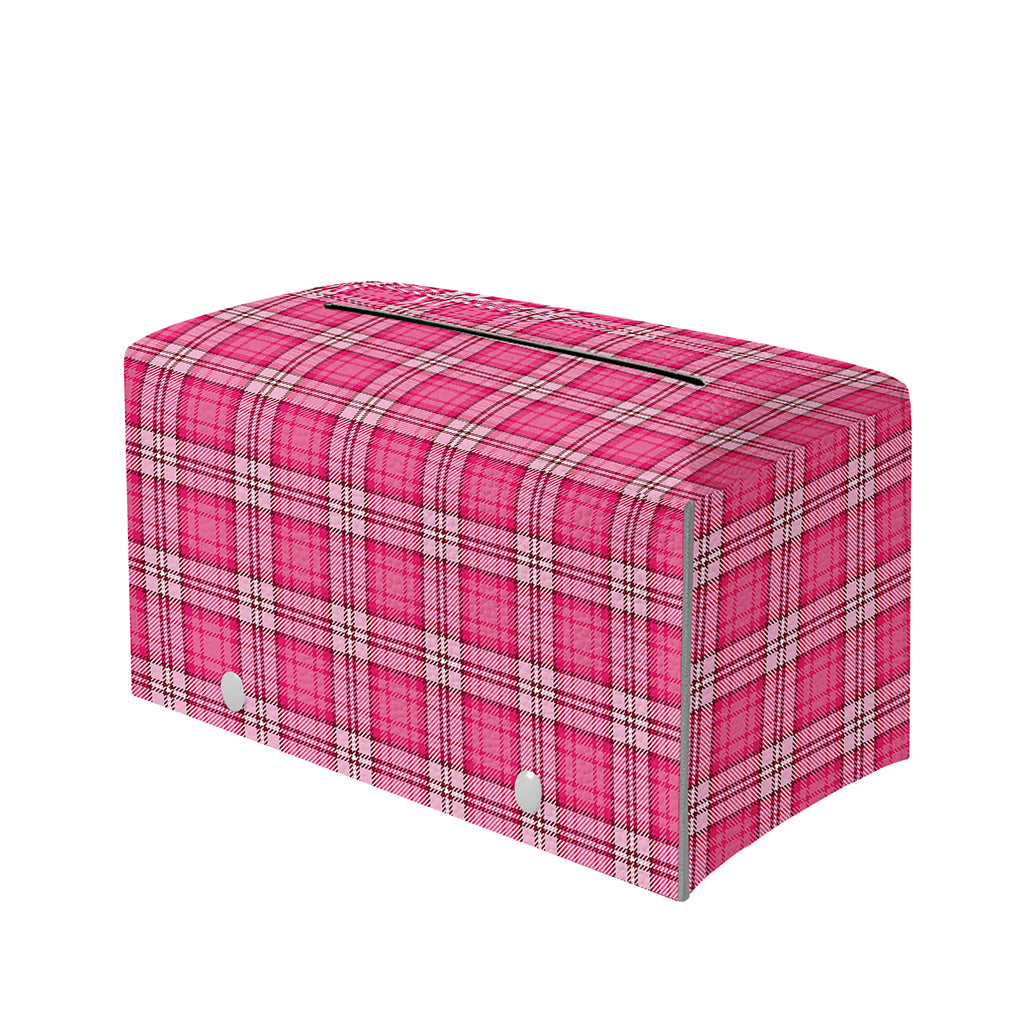 Pink And White Tartan Pattern Print Leather Tissue Box Cover