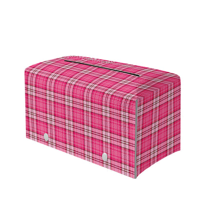 Pink And White Tartan Pattern Print Leather Tissue Box Cover