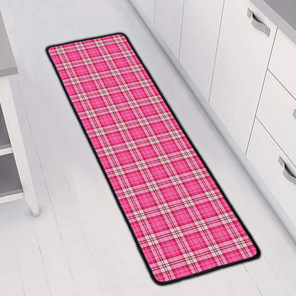 Pink And White Tartan Pattern Print Long Kitchen Mat